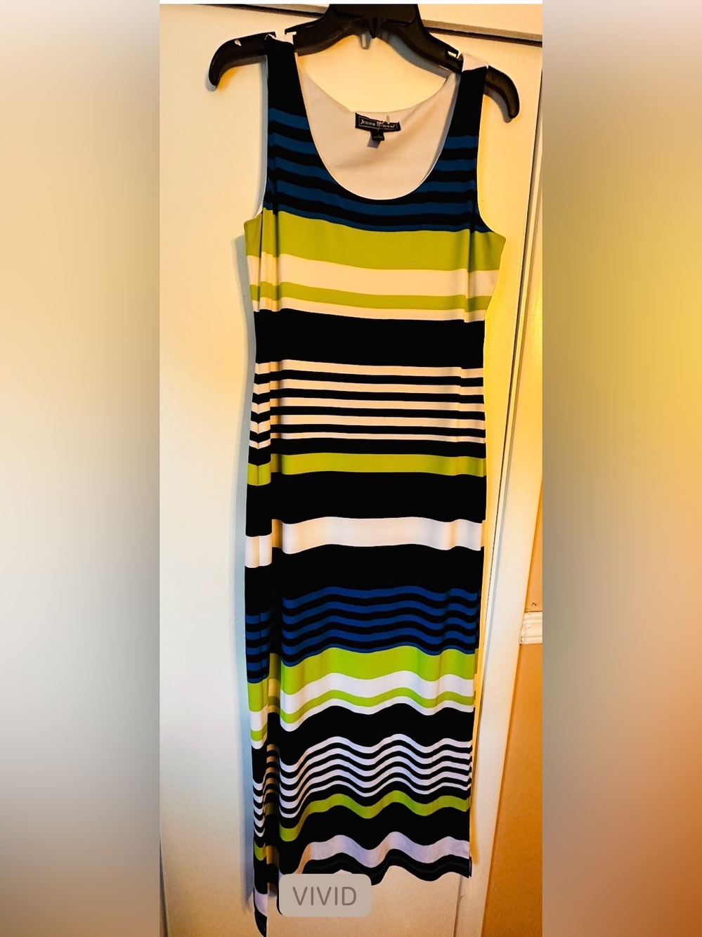 Jessica Howard Striped Maxi Dress in Blue, Black, White, Lime